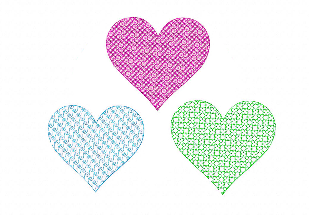 Free Machine Embroidery Motif Stitched Heart Three Pack I Daily