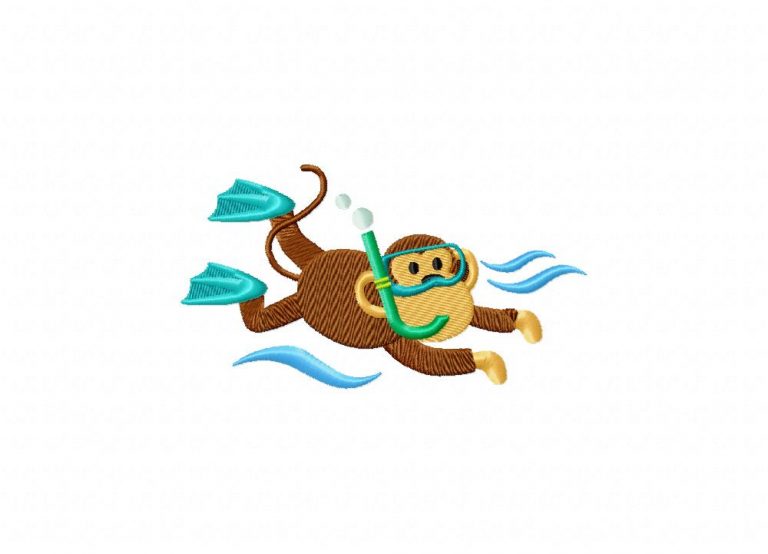  Scuba  Monkey Embroidery  Design  Daily Embroidery 