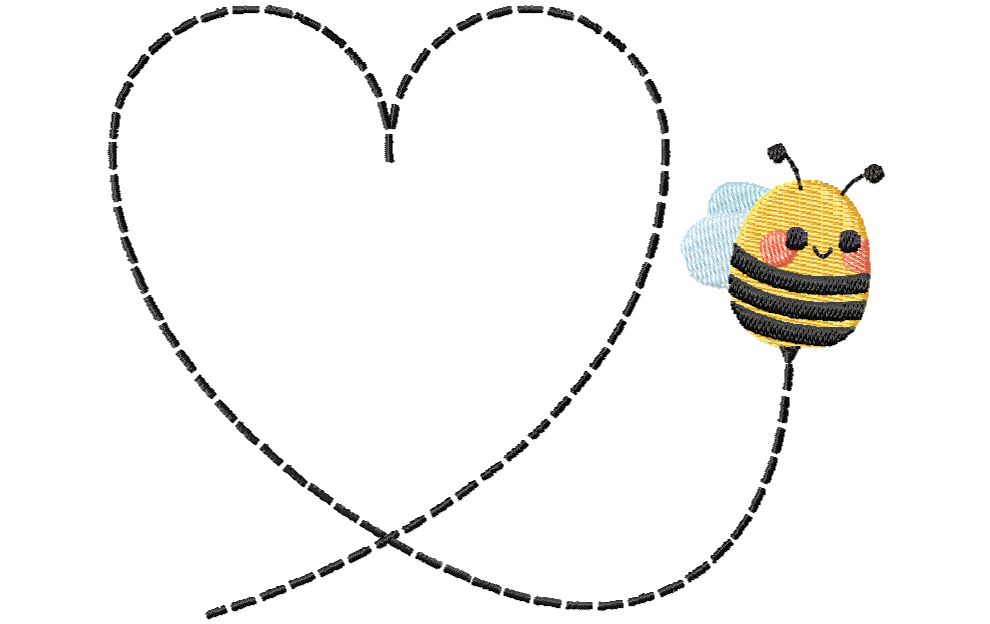 Bee Heart Trail Stitched Embroidery Design – Daily Embroidery