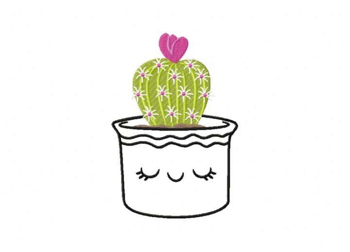 Cute Cactus Pot Stitched Embroidery Design