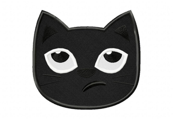 Black Cat Emoji Rolling Eyes Stitched and Appliqué Embroidery Design