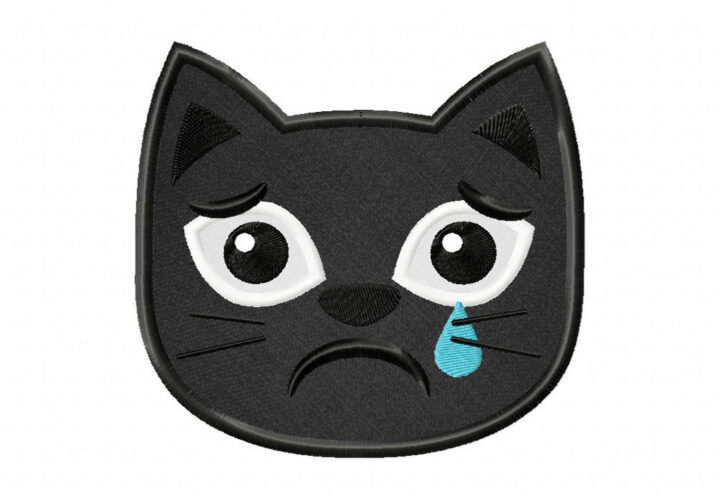 FREE Black Cat Emoji Cry Stitched and Appliqué  Embroidery Design