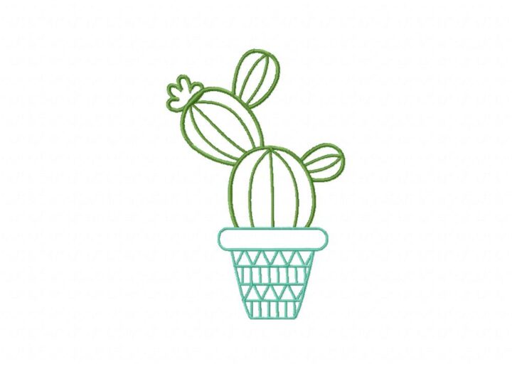 Blue Pot Hand Drawn Cactus Stitched Embroidery Design