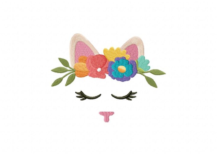 Floral Fauna Cat Stitched Embroidery Design