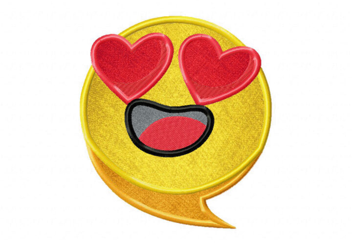 Chat Emoticon Heart Eyes Stitched and Appliqué Embroidery Design