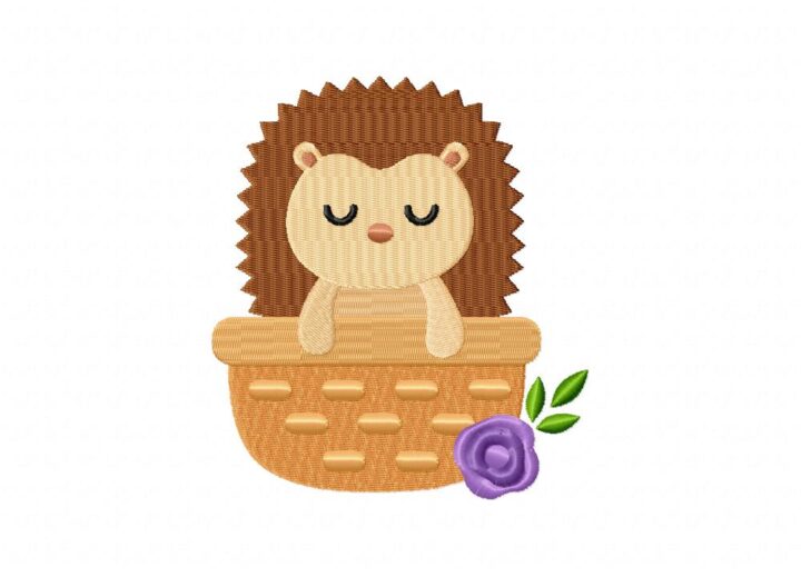 Hedgehog Basket Stitched Embroidery Design