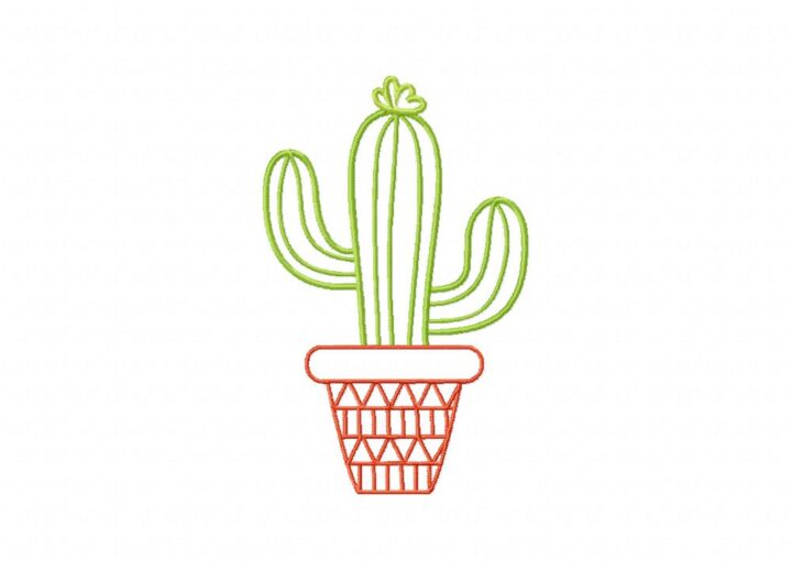 Red Pot Hand Drawn Cactus Stitched Embroidery Design