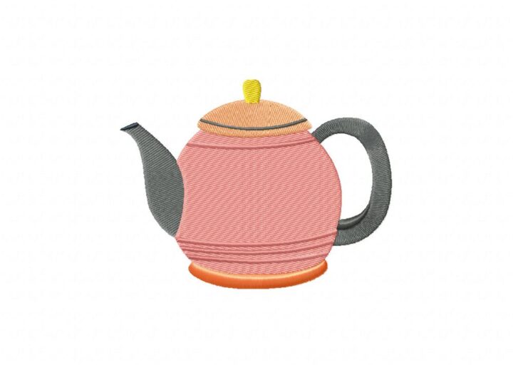 Pink Black Teapot Stitched Embroidery Design