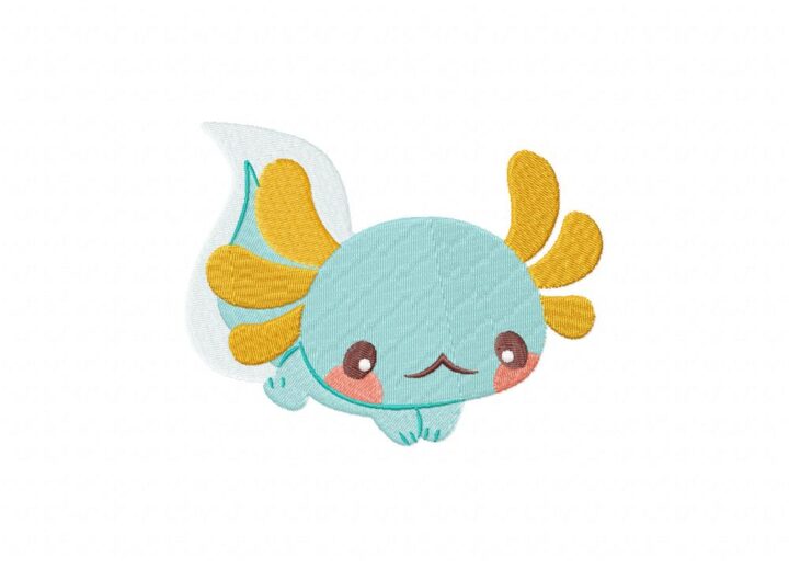 Blue Axolotl Stitched Embroidery Design