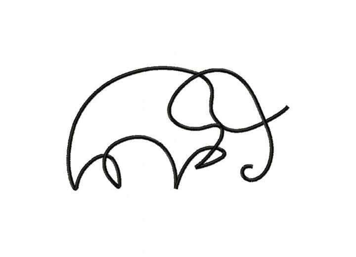 One Line Elephant Drawing Stitched and Embroidery Design