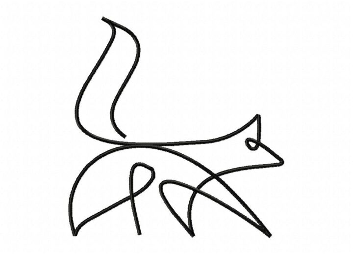 One Line Fox Drawing Stitched Embroidery Design